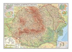 Romania si Republica Moldova Harta fizica, administrativa si a bustrantelor minerale utile (fata) Harta contur (verso) 600x470mm